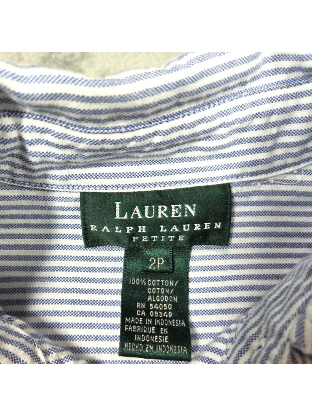 Vintage Lauren Ralph Lauren Top 2 Petite Blue Stripe Crest Logo Oxford Button Up - Picture 3 of 7